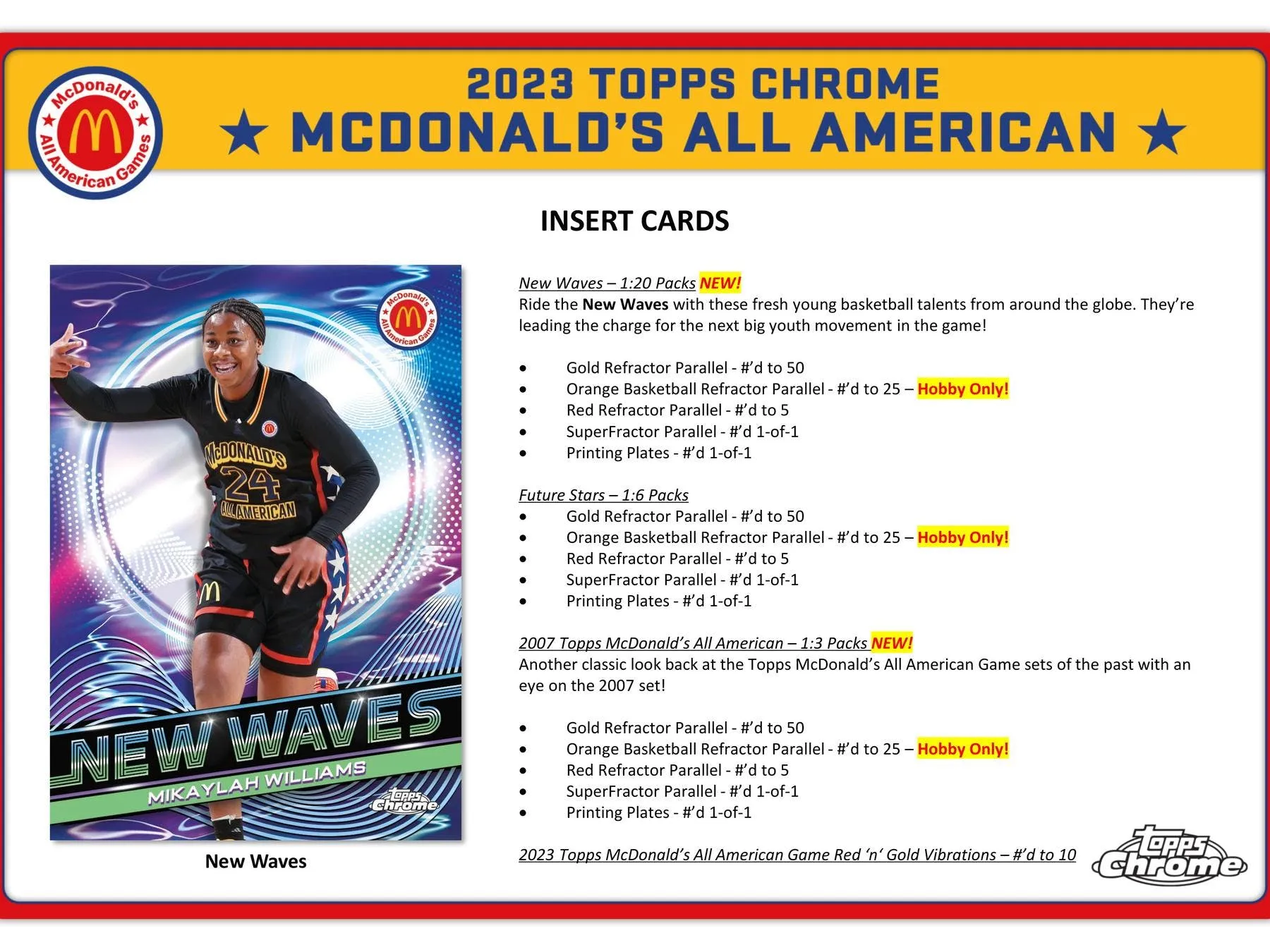 2023 Topps McDonald's All American Chrome Basketball Hobby Box