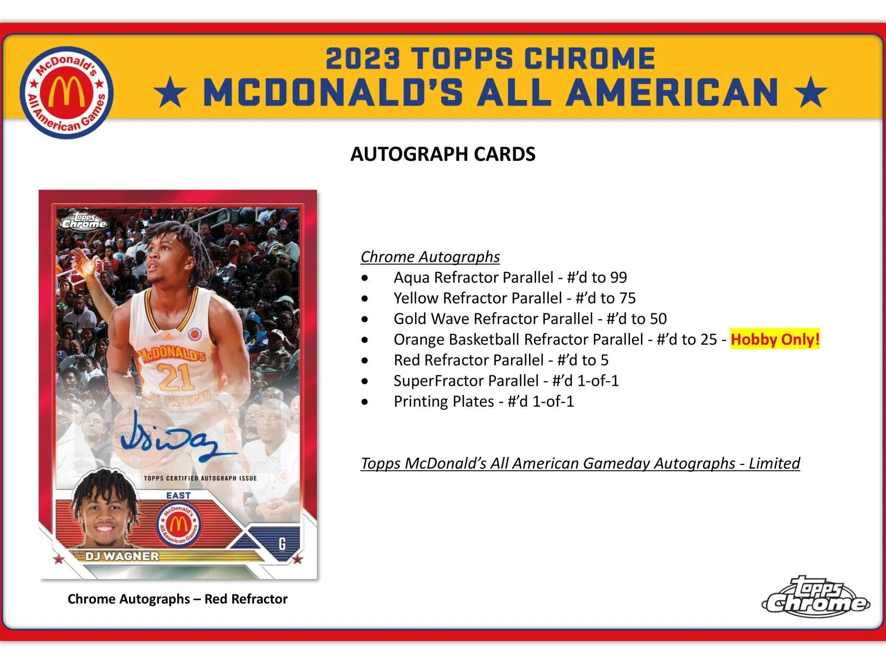 2023 Topps McDonald's All American Chrome Basketball Hobby Box