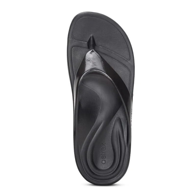 Aetrex Maui Black Gloss Women's Flips