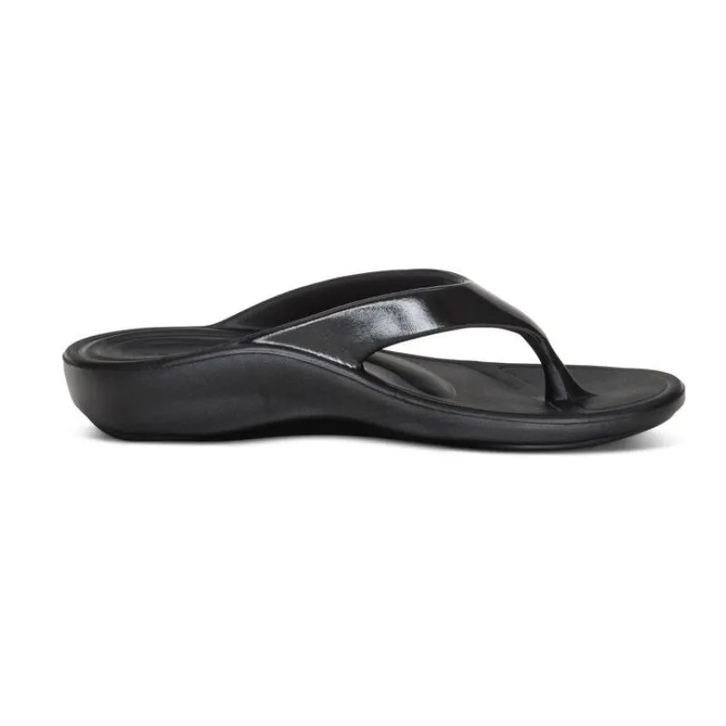 Aetrex Maui Black Gloss Women's Flips