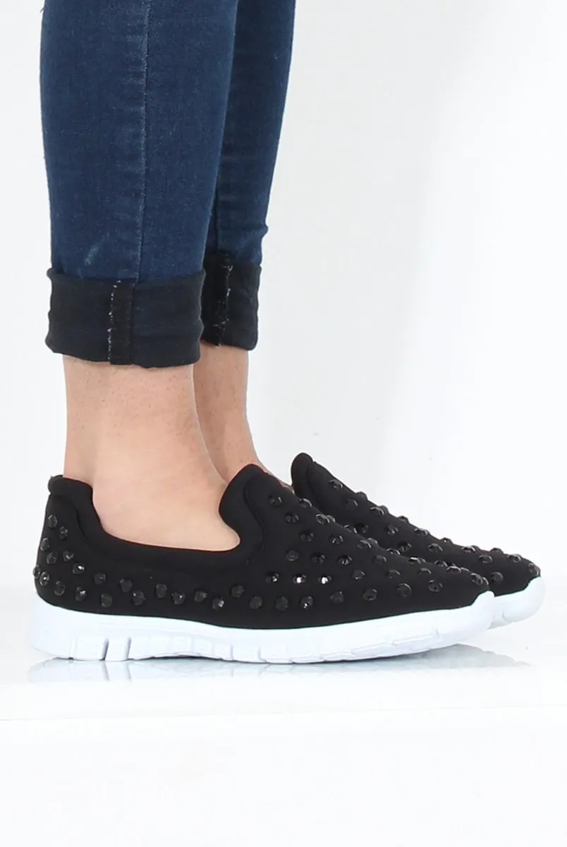 Black Jewel Slip On Trainers - Leya