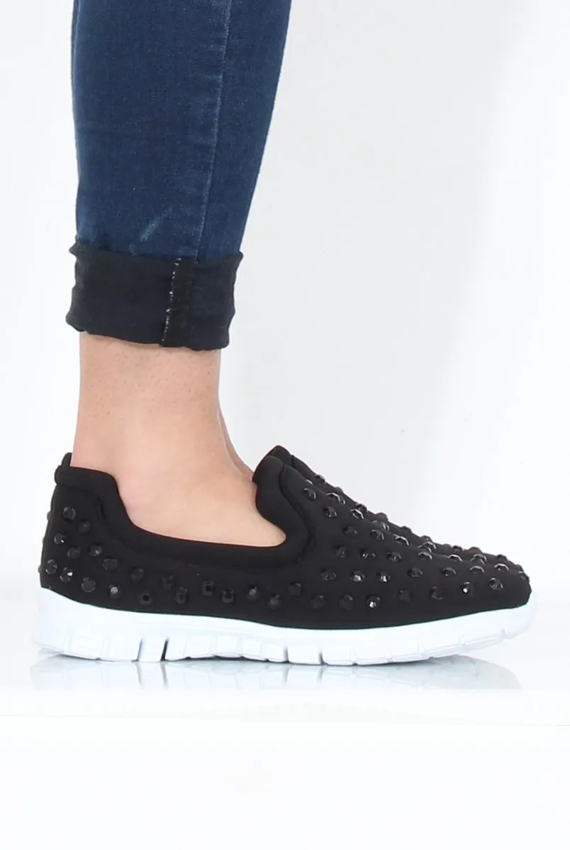 Black Jewel Slip On Trainers - Leya