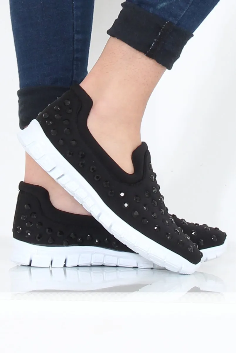 Black Jewel Slip On Trainers - Leya