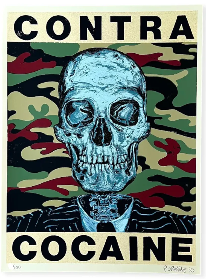 Contra Cocaine Glitter Silkscreen Print by Robert "Robbie" Conal