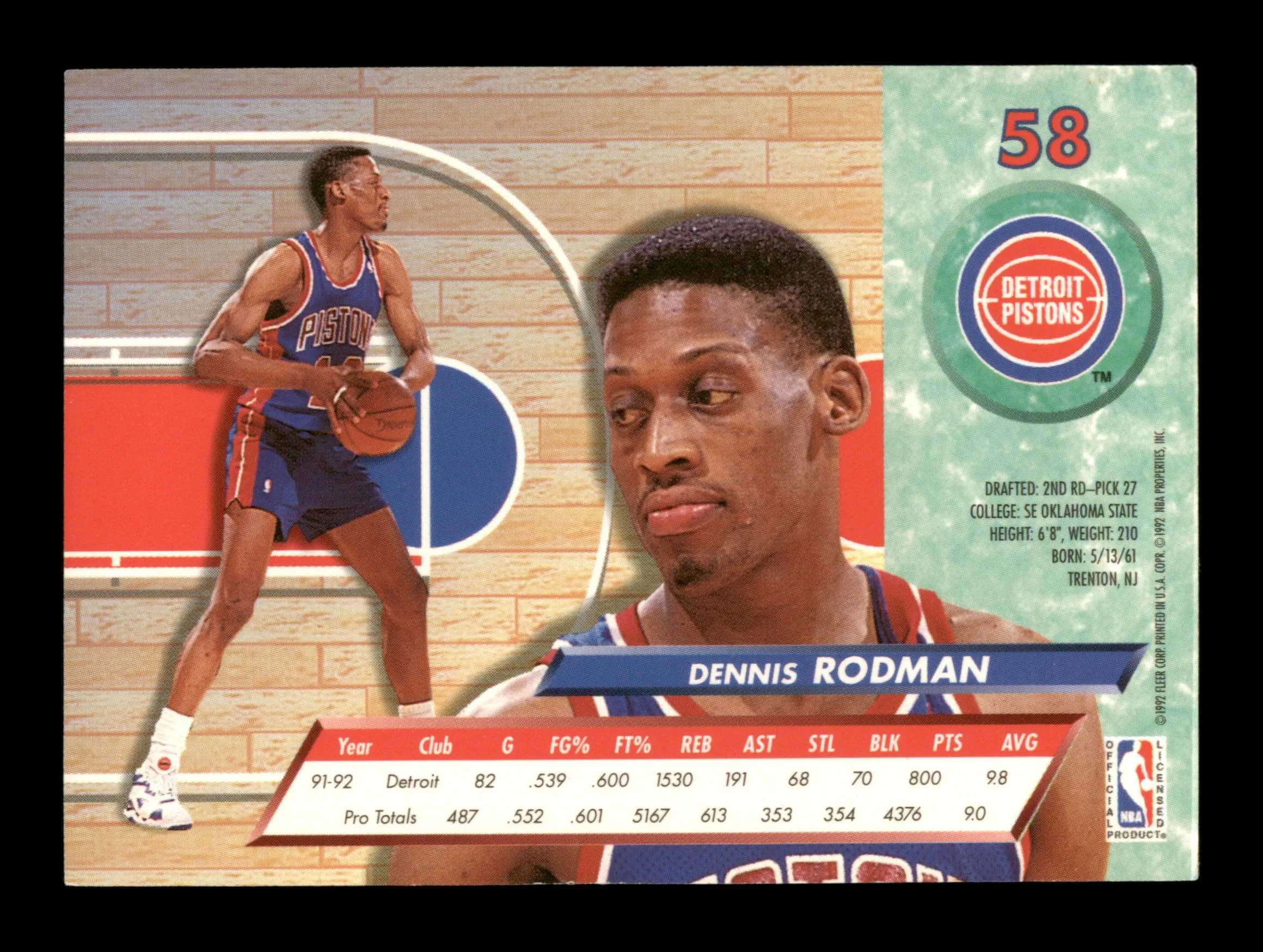 Dennis Rodman Autographed 1992-93 Fleer Ultra Card #58 Detroit Pistons SKU #190476