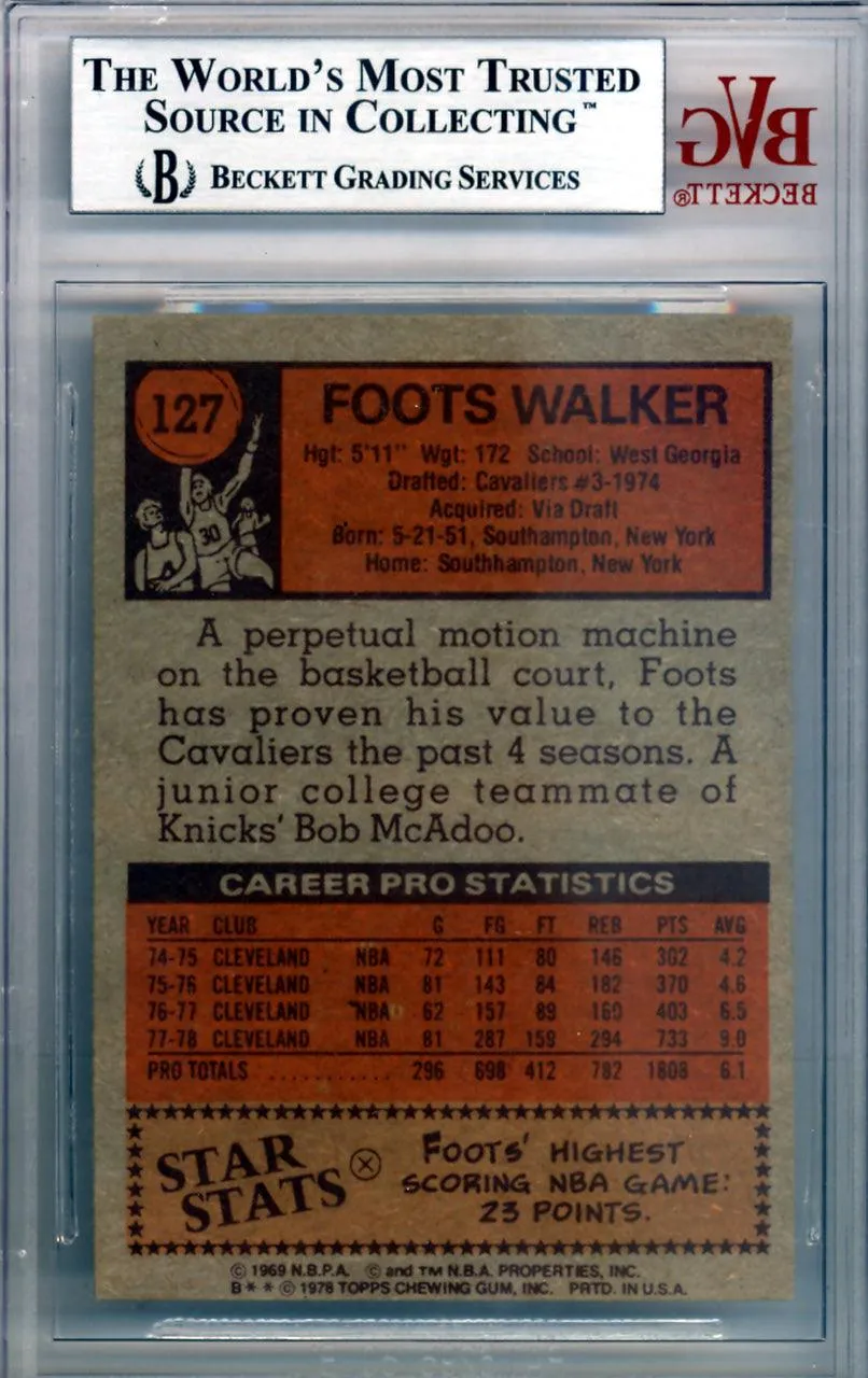 Foots Walker Autographed 1978 Topps Card #127 Cleveland Cavaliers Beckett BAS #10009091