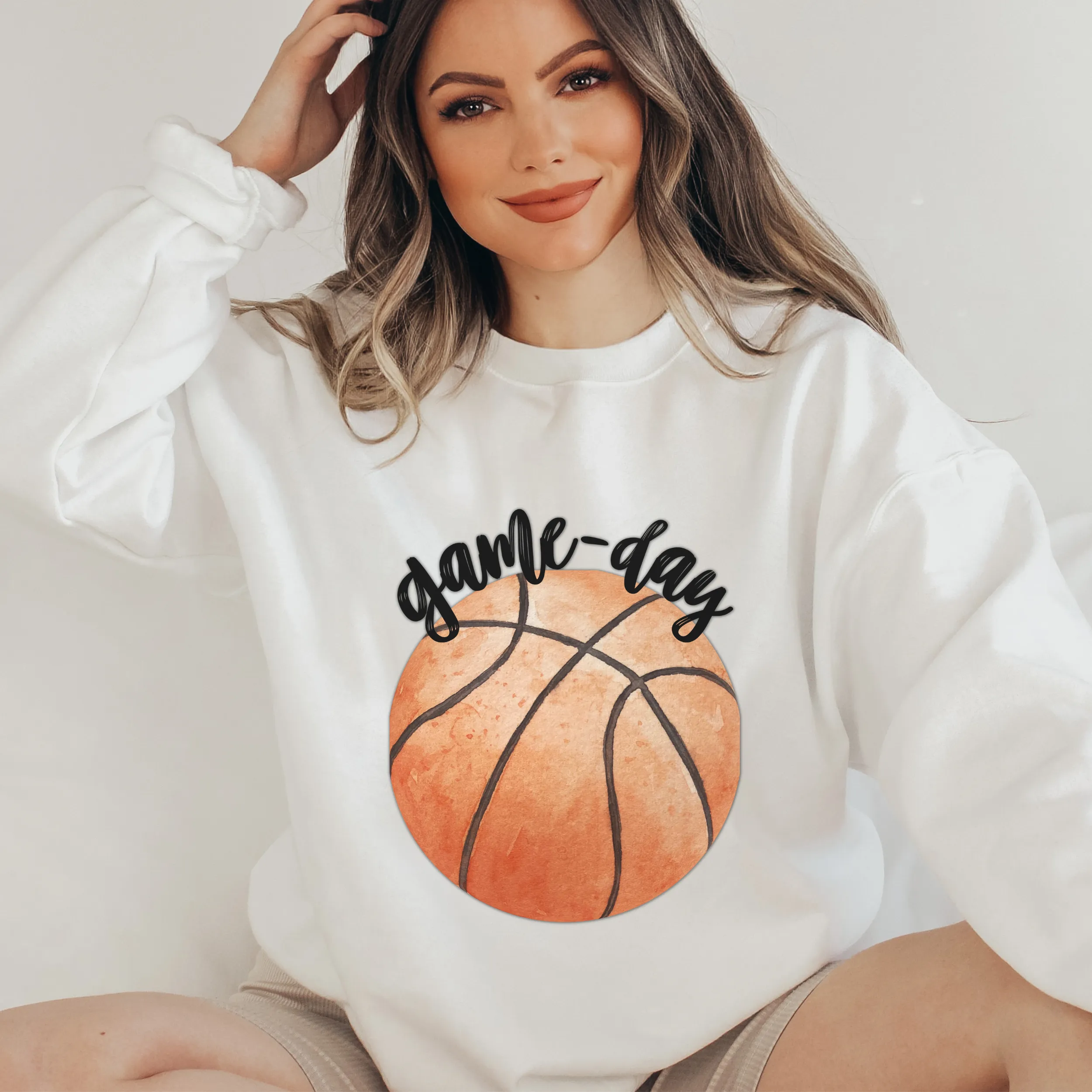 Game Day Basketball Crewneck Sweatshirt Cute Warm and Cozy Gildan® Pullover Watercolor Basketball Fall or Winter Sweatshirt