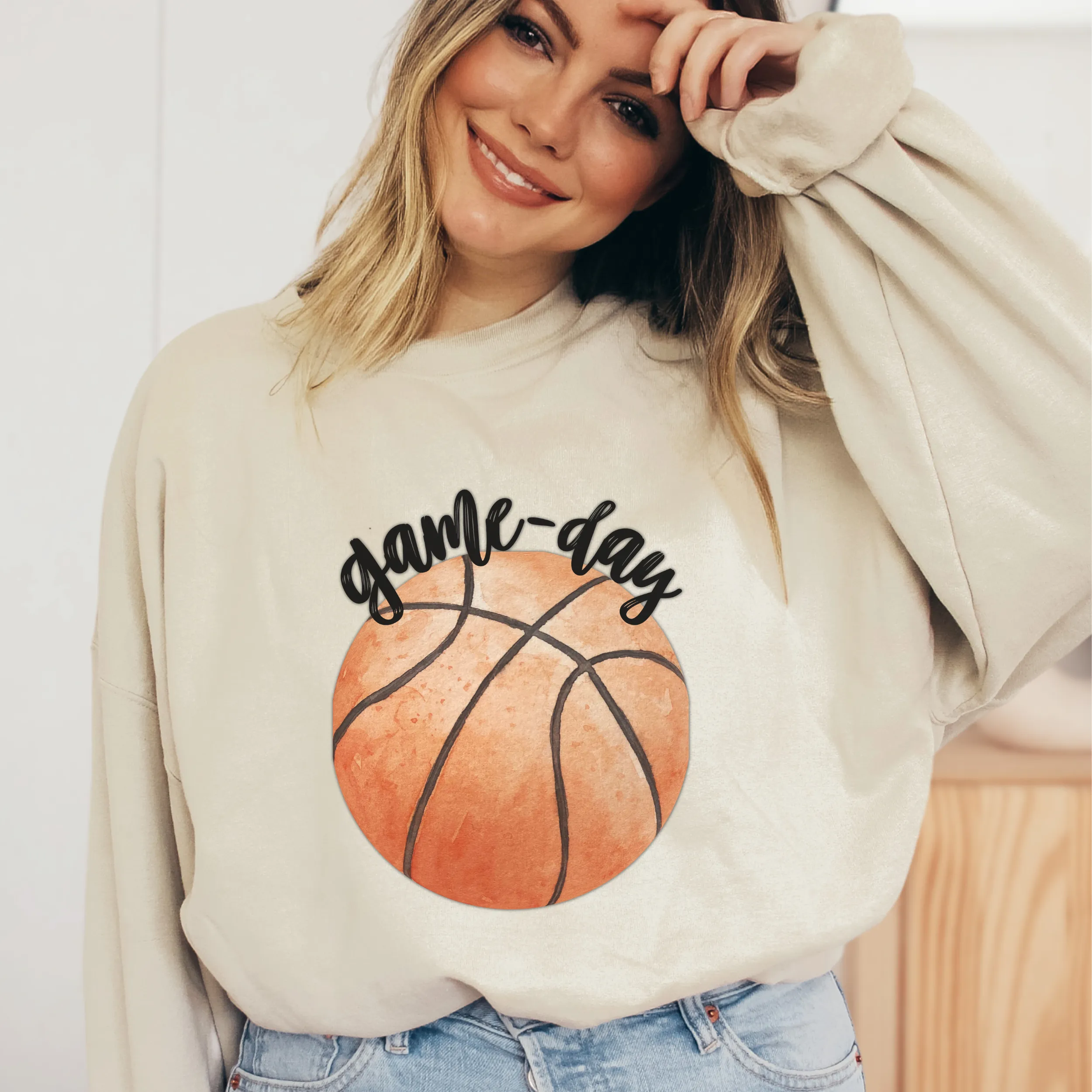 Game Day Basketball Crewneck Sweatshirt Cute Warm and Cozy Gildan® Pullover Watercolor Basketball Fall or Winter Sweatshirt