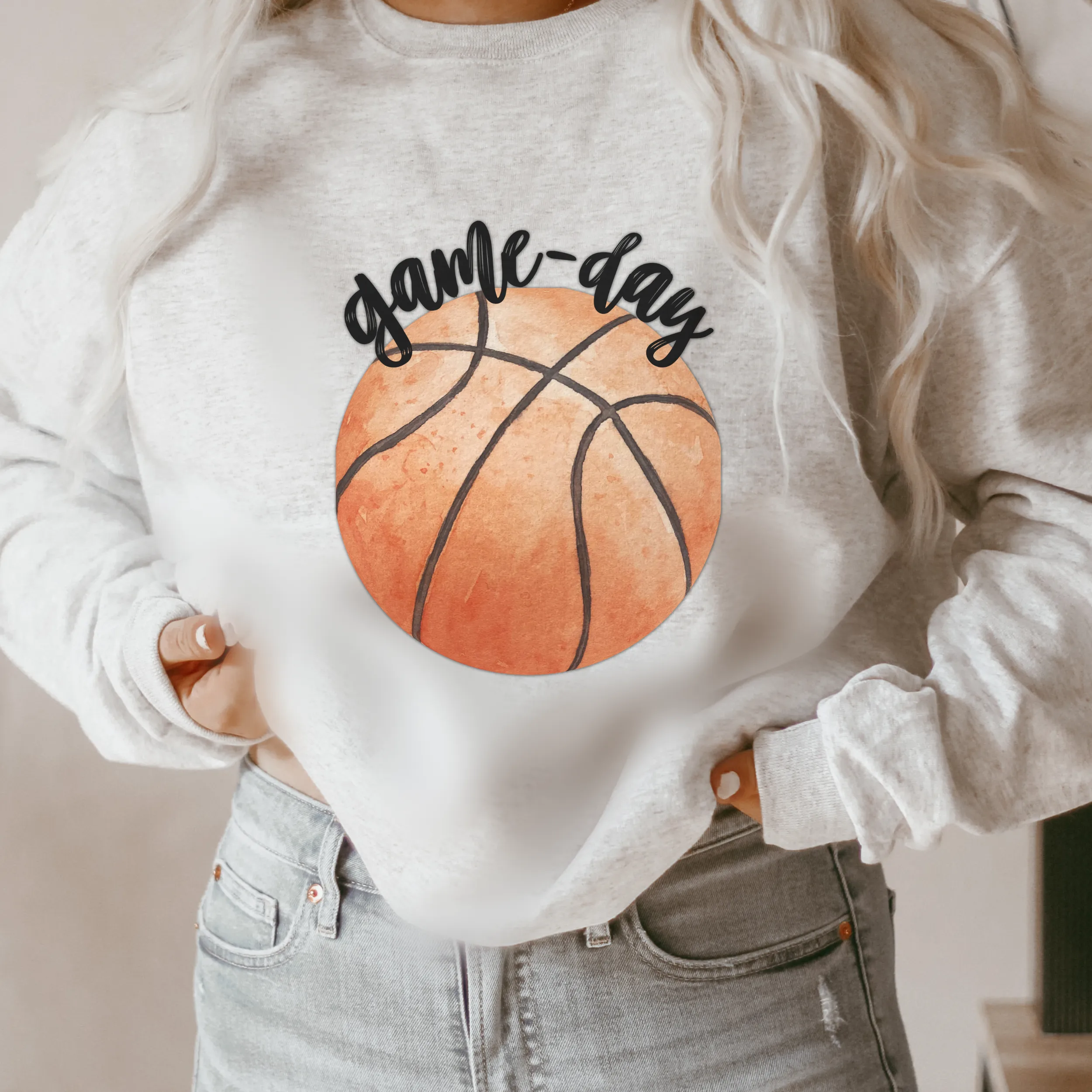 Game Day Basketball Crewneck Sweatshirt Cute Warm and Cozy Gildan® Pullover Watercolor Basketball Fall or Winter Sweatshirt