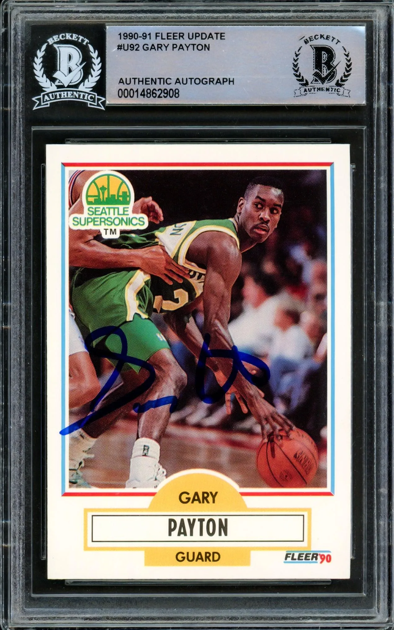 Gary Payton Autographed 1990-91 Fleer Update Rookie Card #U-92 Seattle Supersonics Beckett BAS Stock #209776