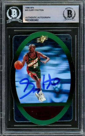 Gary Payton Autographed 1996-97 Upper Deck SPX Card #45 Seattle Supersonics Beckett BAS #14863462