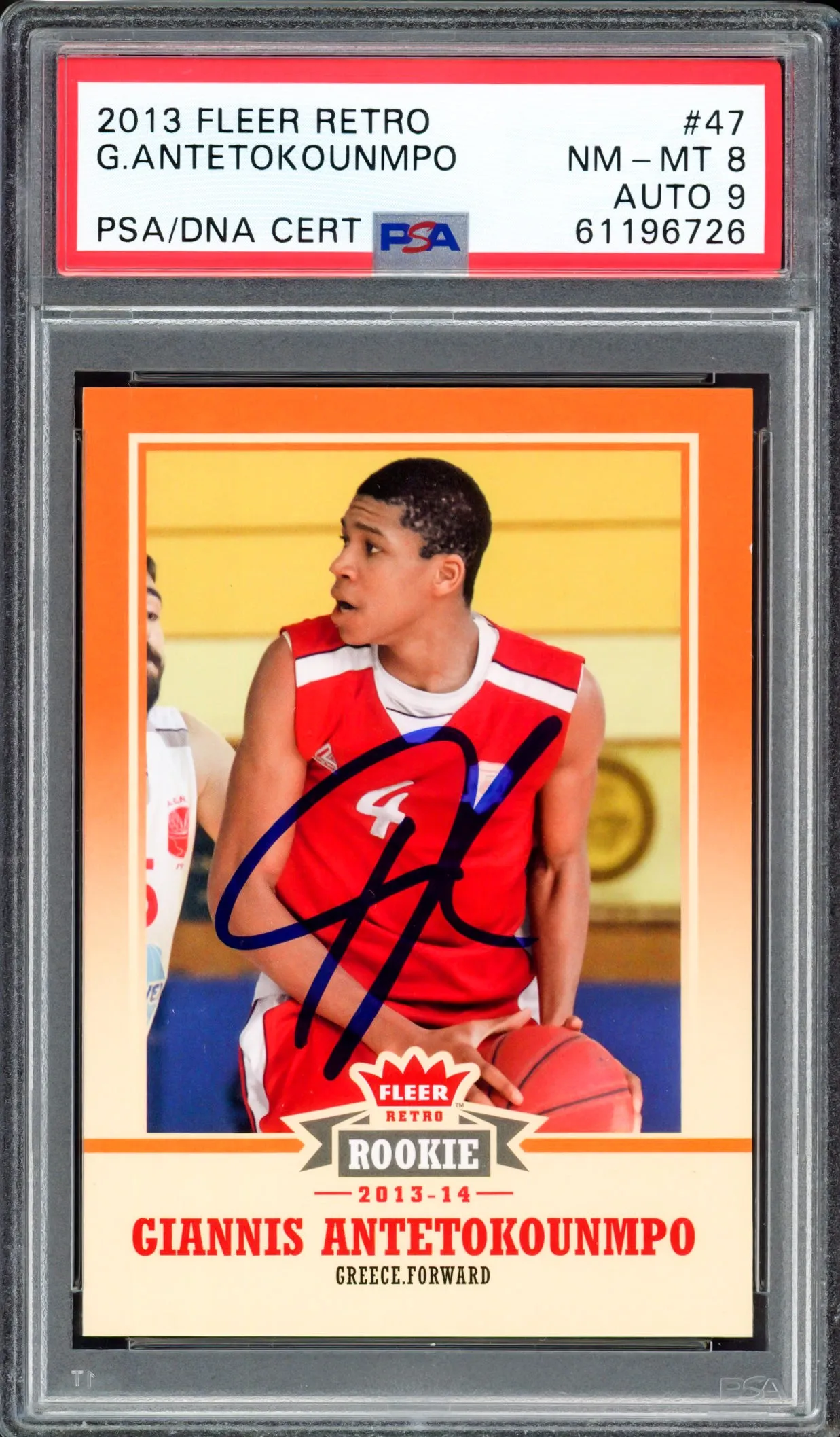 Giannis Antetokounmpo Autographed 2013 Fleer Retro Rookie Card #47 Milwaukee Bucks PSA 8 Auto Grade Mint 9 PSA/DNA #61196726