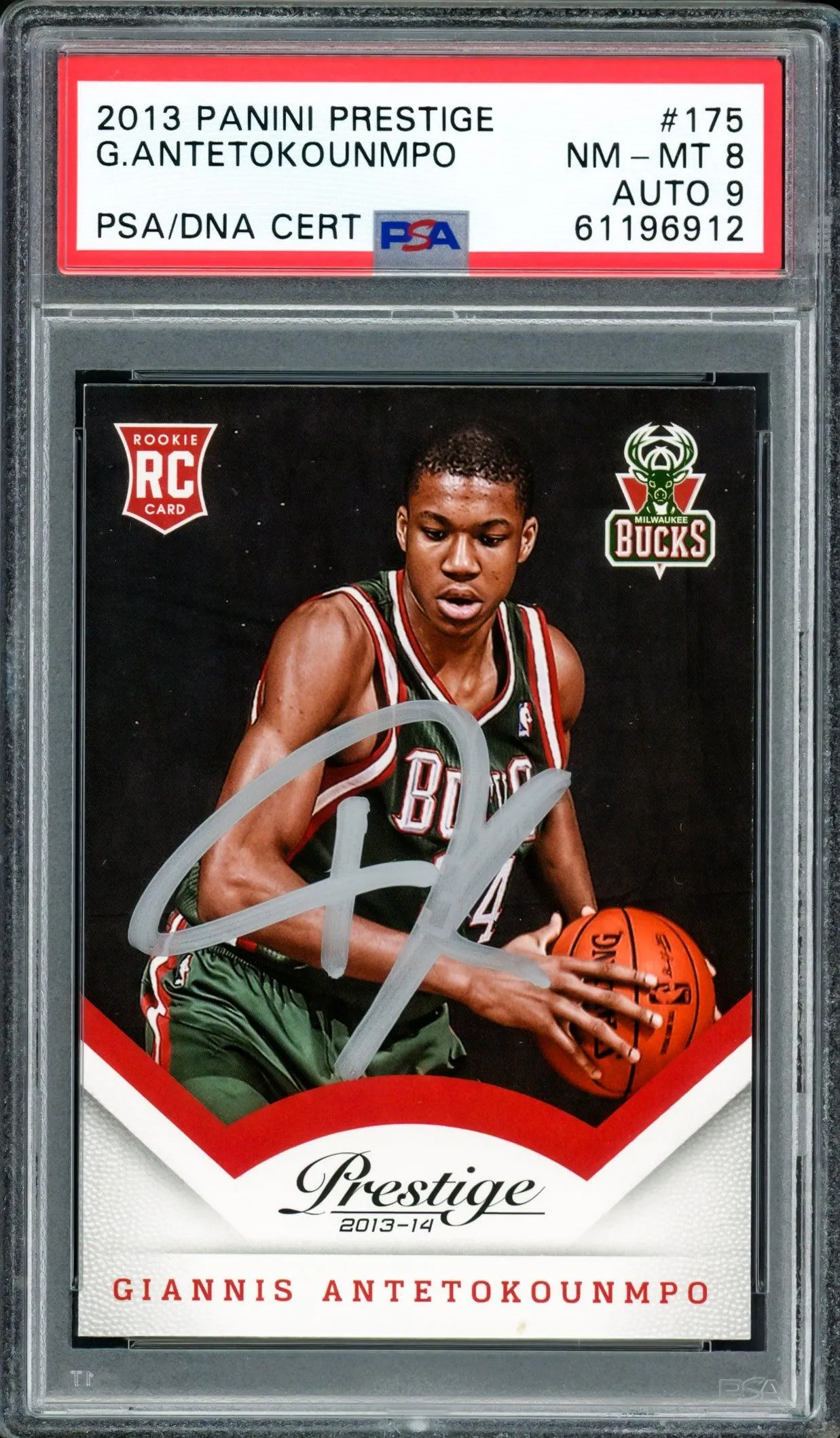 Giannis Antetokounmpo Autographed 2013 Panini Prestige Rookie Card #175 Milwaukee Bucks PSA 8 Auto Grade Mint 9 PSA/DNA #61196912