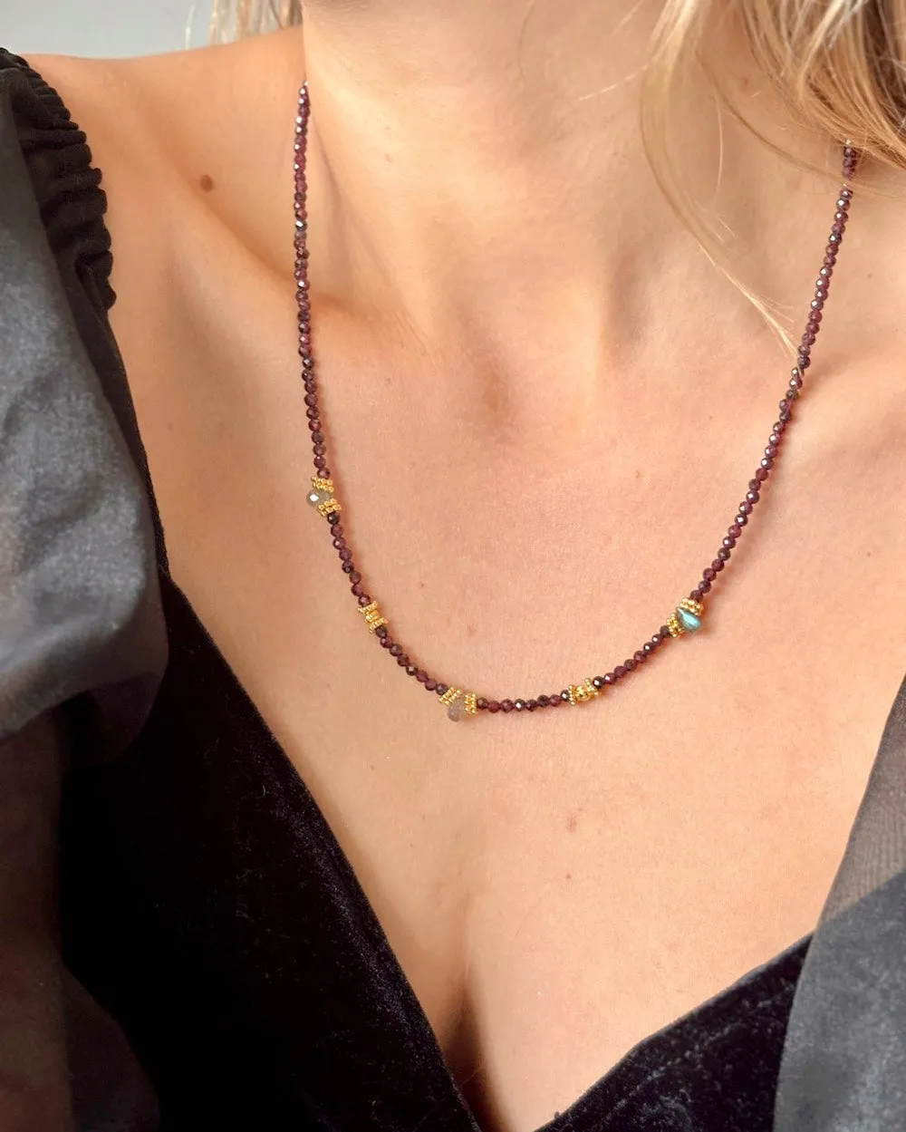 Goddess Lab gemstone necklace with Garnet and Labradorite