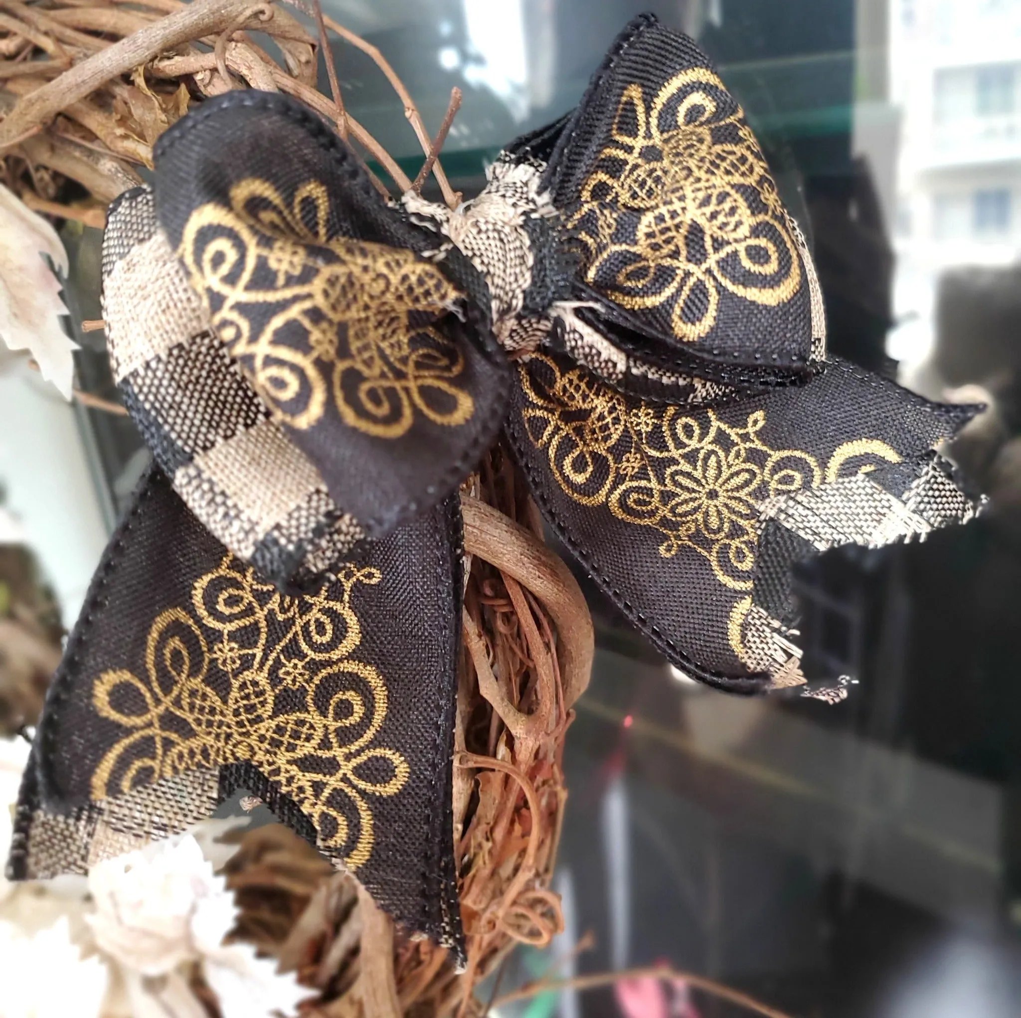 Hand-Made Black and Gold Ribbon Bow - Classy and Stylish for Any Occasion!