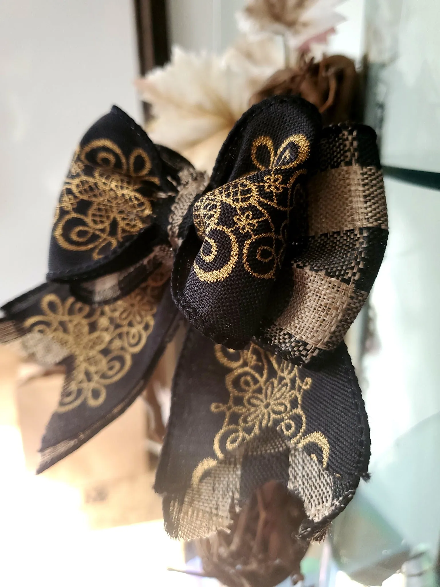 Hand-Made Black and Gold Ribbon Bow - Classy and Stylish for Any Occasion!