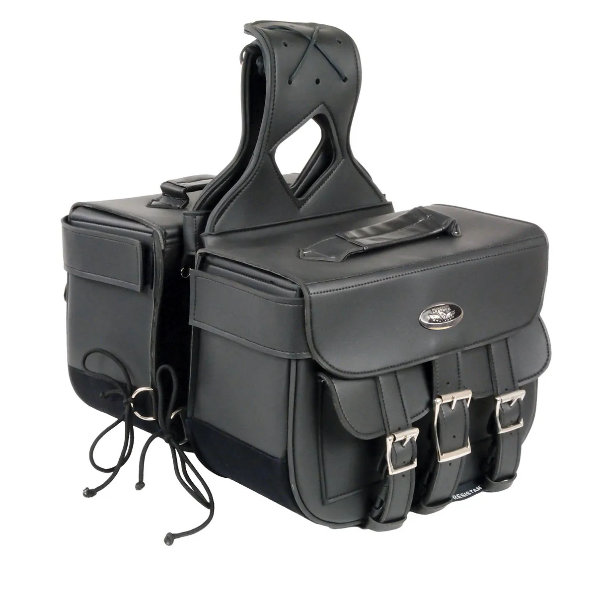 Milwaukee Leather SH67001ZB Black Straight Drop Zip-Off Triple Strap PVC Throw Over Saddlebags