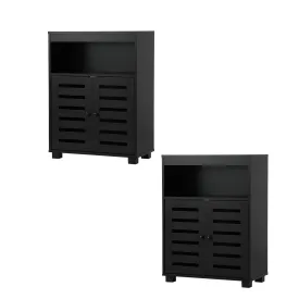 Oikiture Shoe Rack Shoes Storage Cabinet Organiser Shelf 2 Doors Black Set of 2