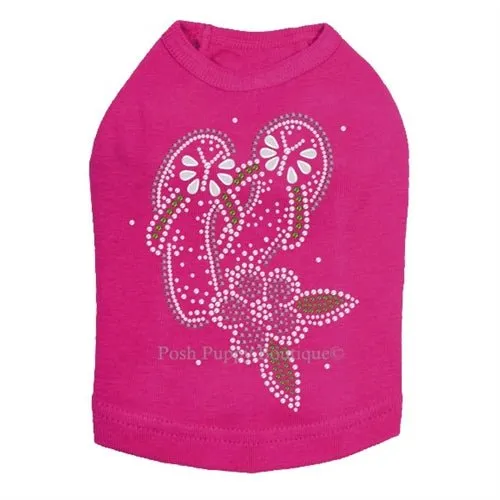 Pink Flip Flops with Flowers Rhinestones Tanks- Many Colors