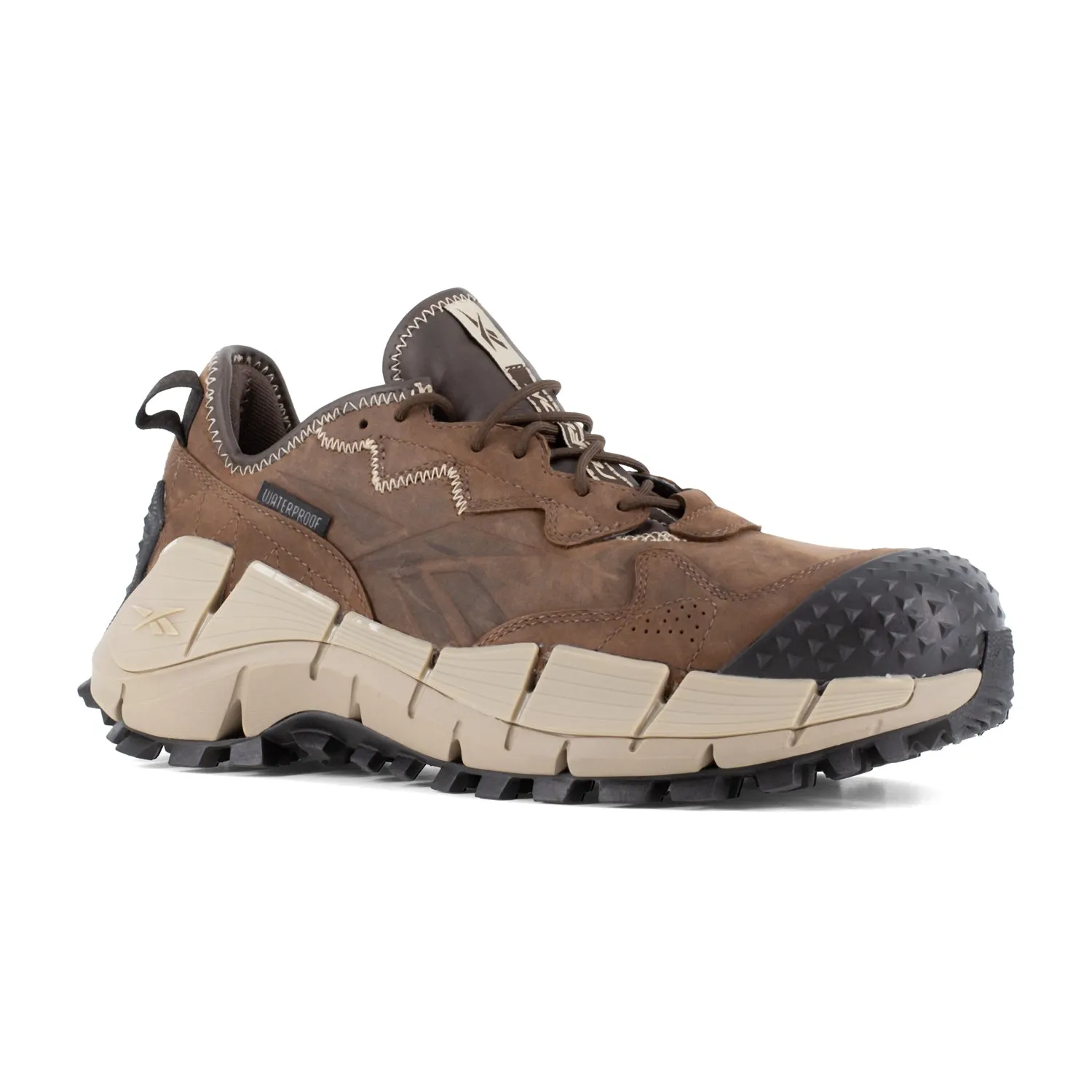 Reebok Mens Zig Kinetica Edge II Brown Leather Waterproof Hiker Work Shoes