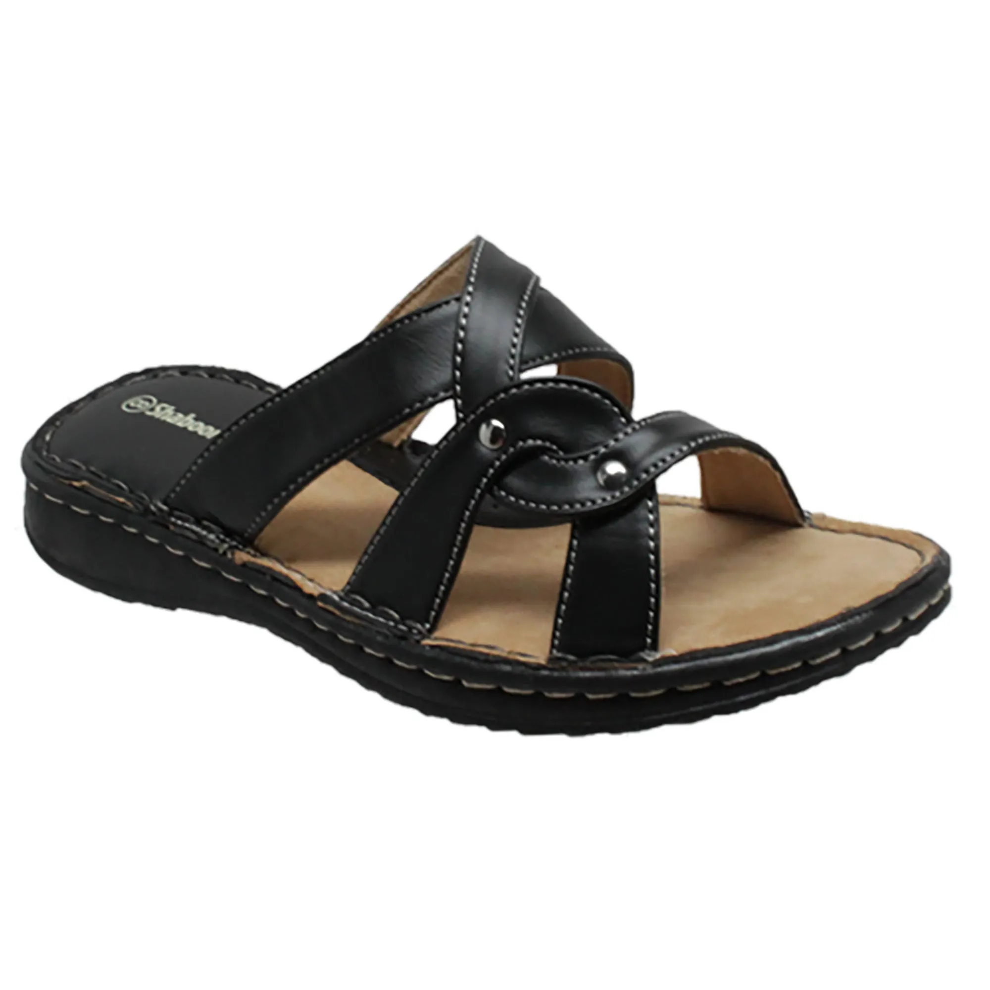 Shaboom Womens Black Sandal Slides Faux Leather