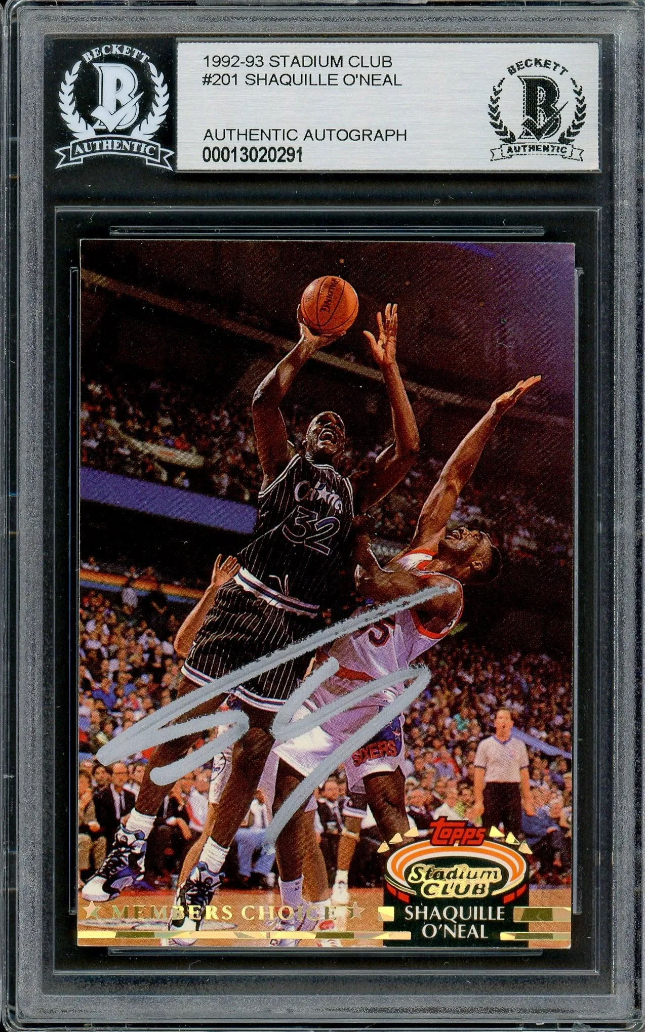 Shaquille Shaq O'Neal Autographed 1992-93 Stadium Club Members Only Rookie Card #201 Orlando Magic Beckett BAS #13020291