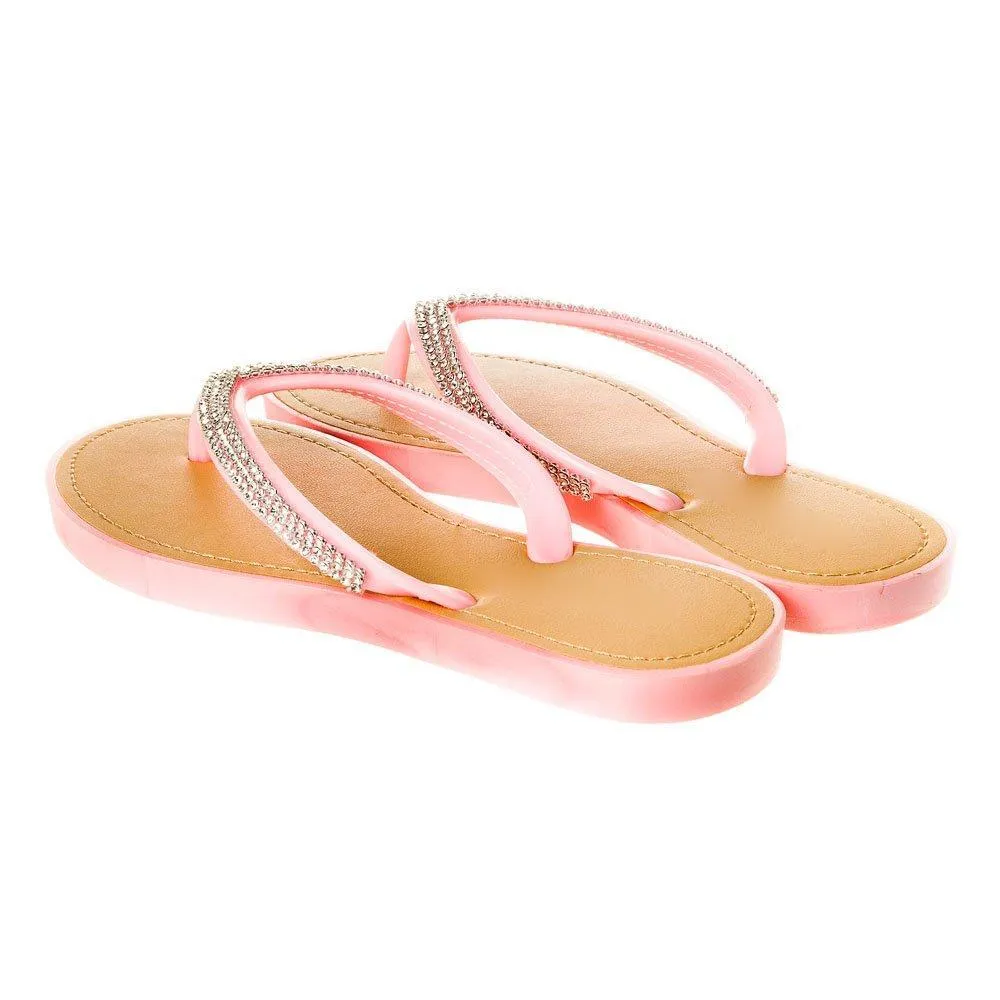 Slip On Jelly Toe-Post Diamante Flip- Flop