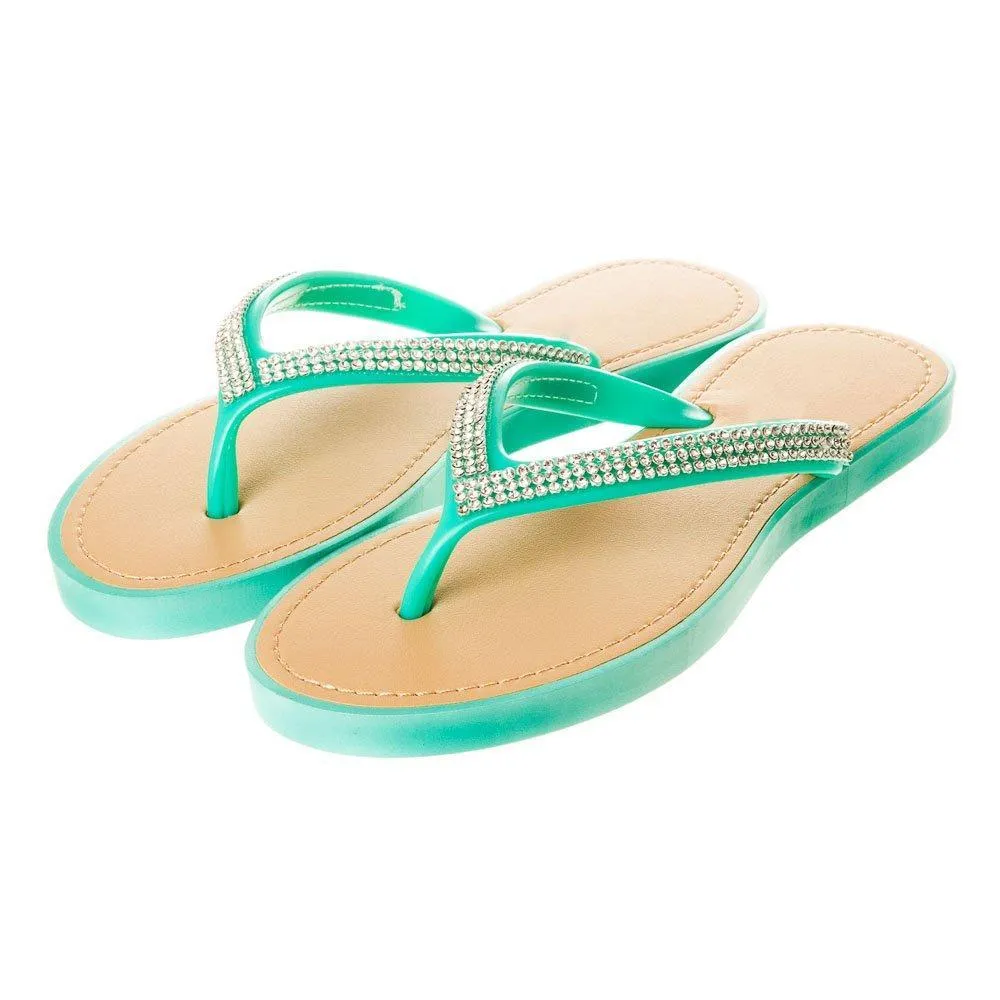 Slip On Jelly Toe-Post Diamante Flip- Flop