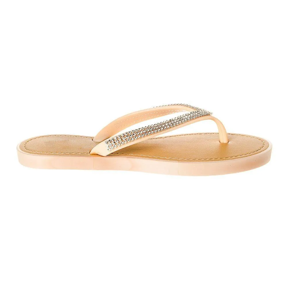 Slip On Jelly Toe-Post Diamante Flip- Flop