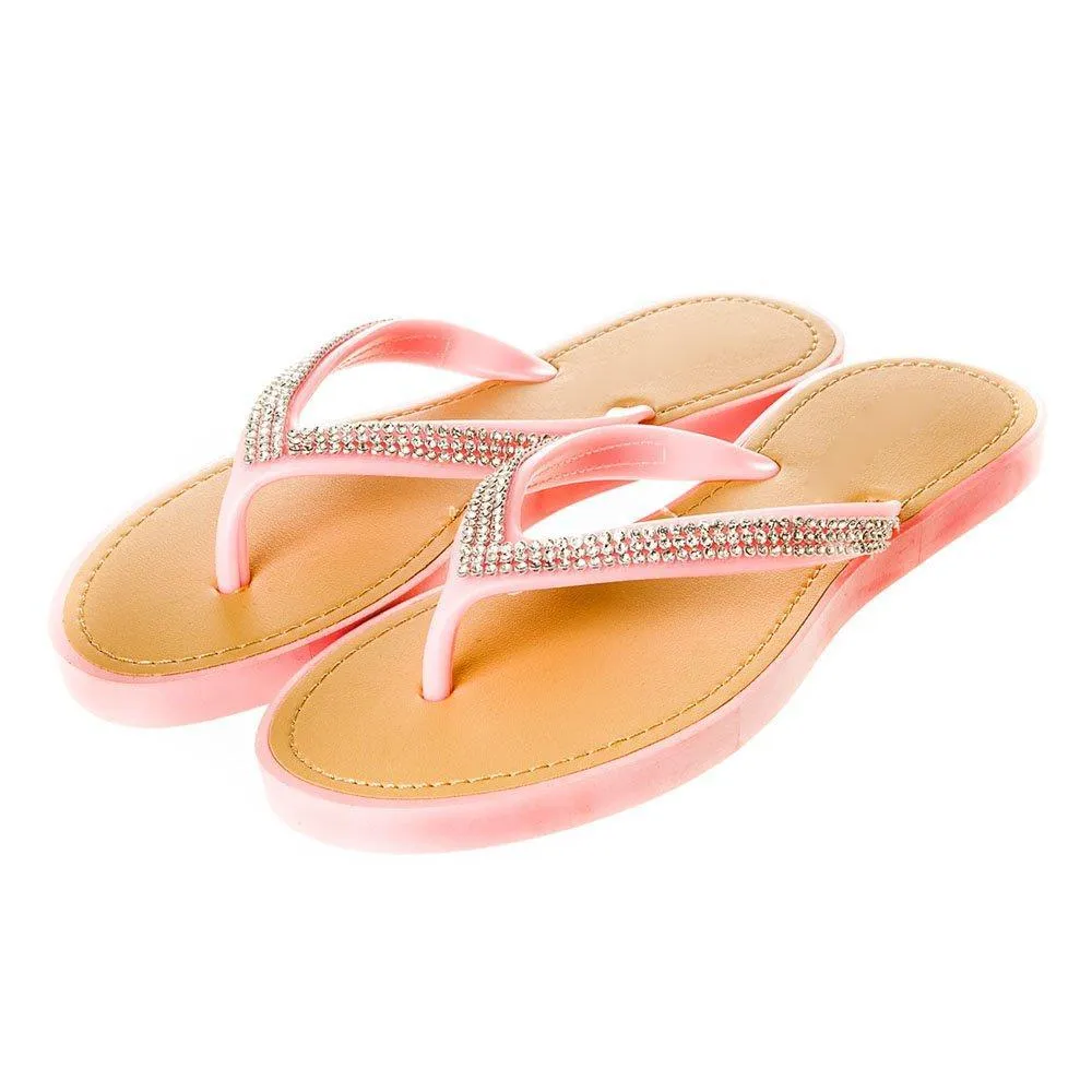 Slip On Jelly Toe-Post Diamante Flip- Flop