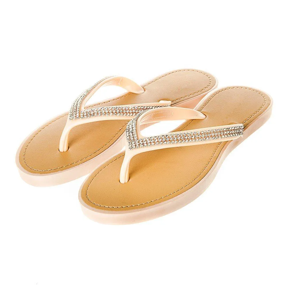 Slip On Jelly Toe-Post Diamante Flip- Flop