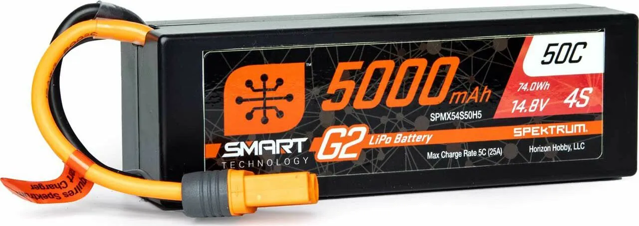 Spektrum 5000mAh 4S 14.8V Smart G2 LiPo 50C Hard Case IC5 SPMX54S50H5