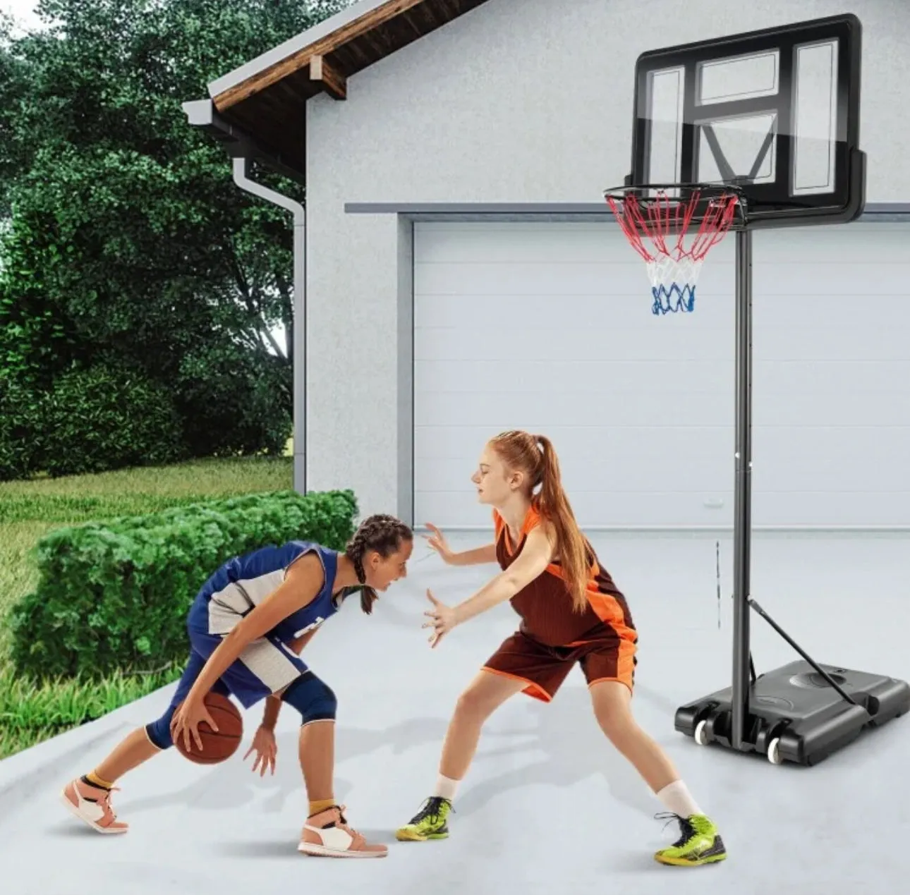 Super Cool Adjustable 12 Levels Basketball Net Hoop Set With 44” Backboard | 4-10 Feet | Wheels | 18” Rim | 2 Nets | Heavy-duty | Indoor | Outdoor