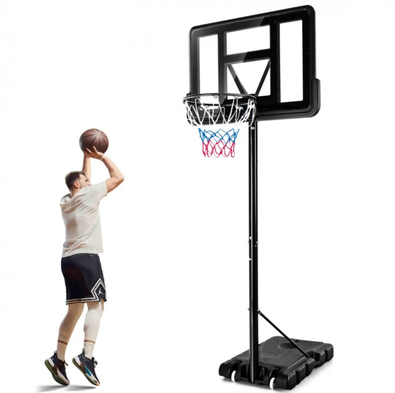 Super Fun Heavy Duty Adjustable Portable Basketball Net Hoop Stand | Shatterproof Backboard | Wheels | 4FT-10FT