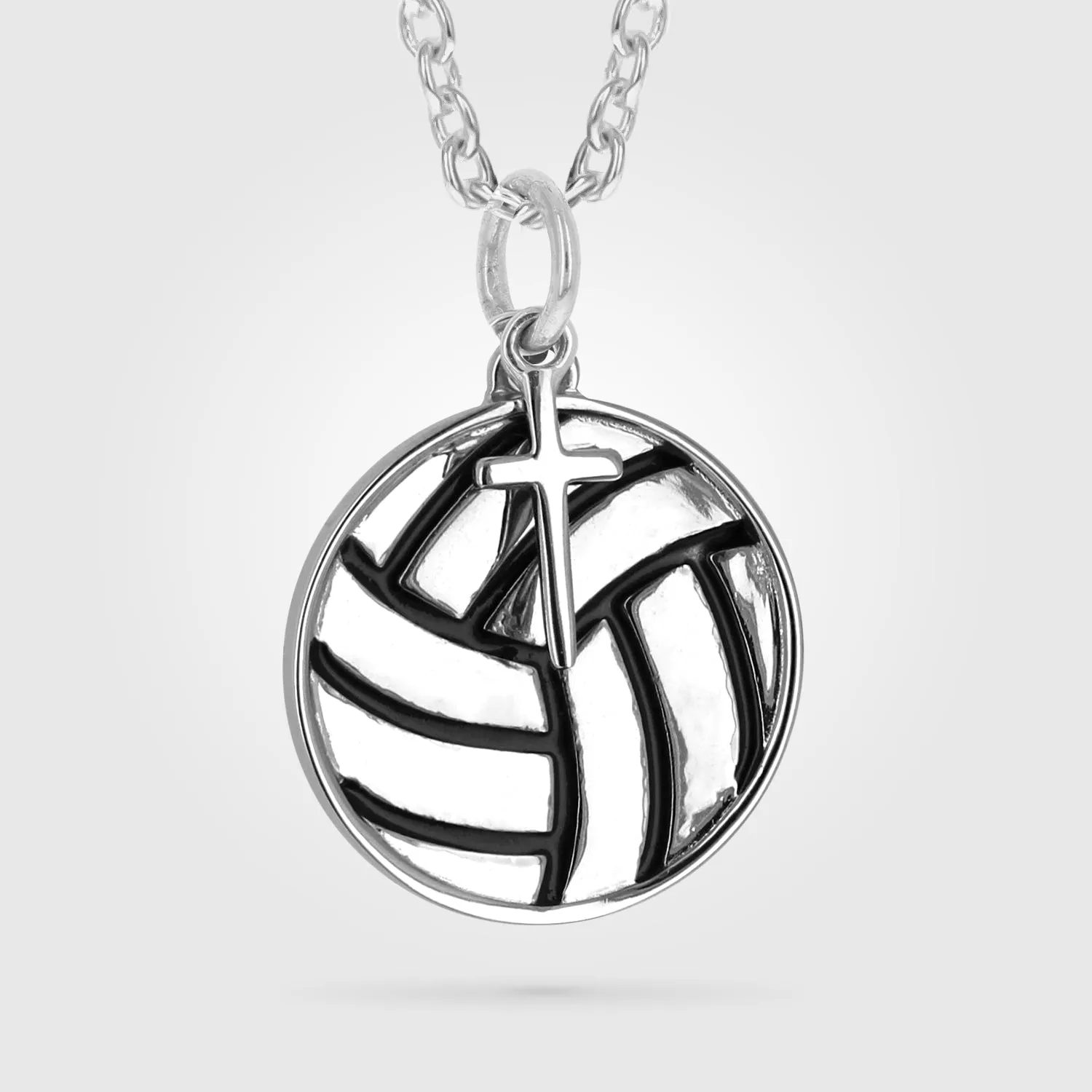 Volleyball Necklace w/ Dangle Cross Pendant | Sterling Silver