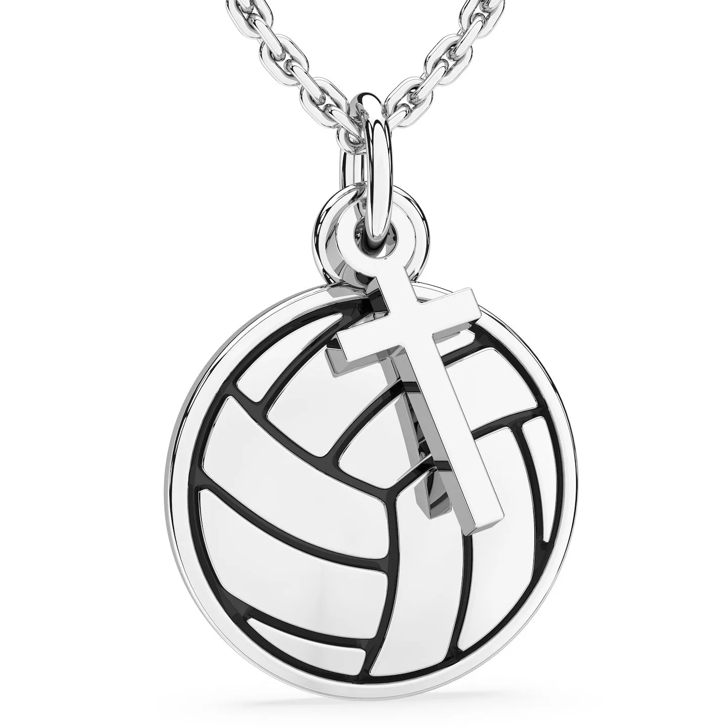 Volleyball Necklace w/ Dangle Cross Pendant | Sterling Silver