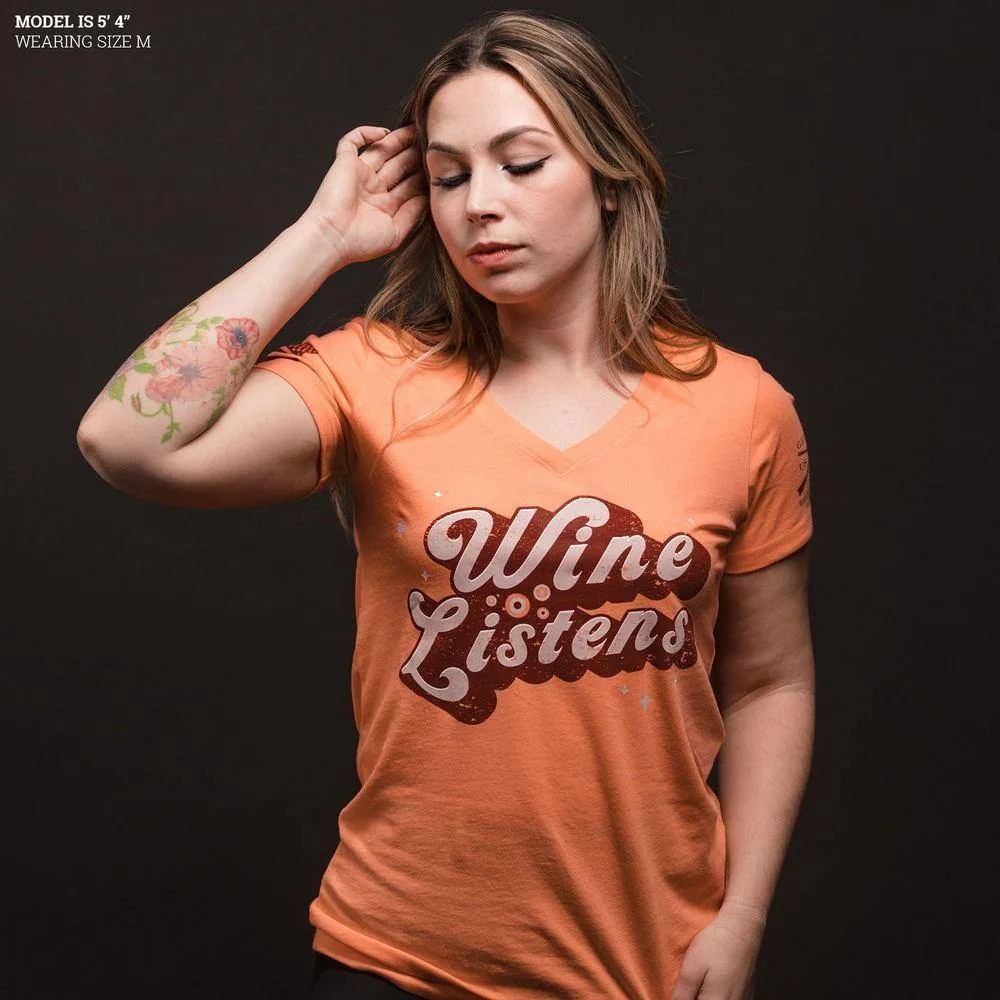 Women's Wine Listens V-Neck - Apricot Crush